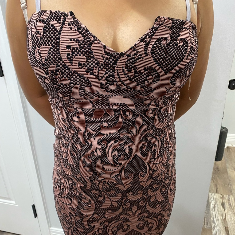 Pink dress with black lace on top